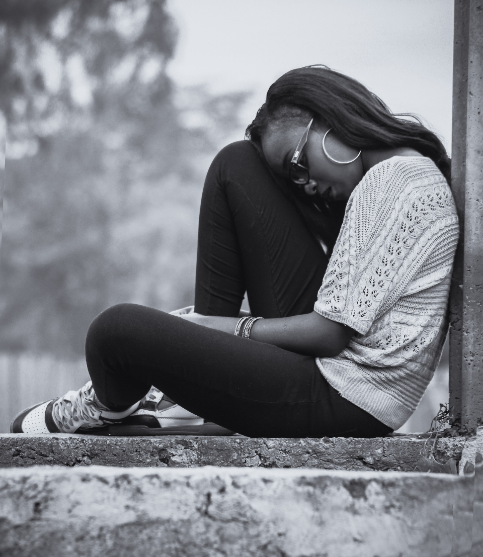 girl grayscale sitting female person thinking contemplating grief bored sad emotion exhausted lonely melancholy portrait solitude stress tired worried 